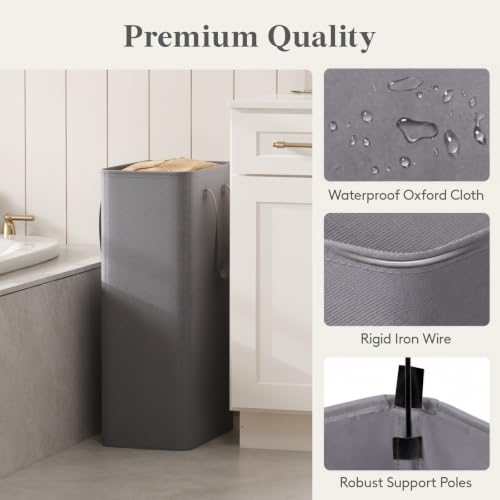 Image of Lifewit Slim Collapsible Laundry Basket with Handles, 75L, Grey