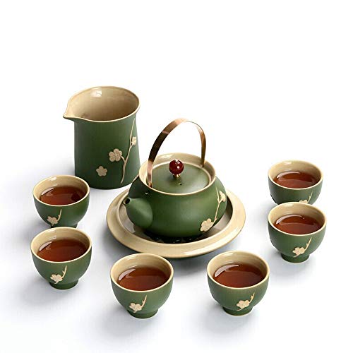 Tea Sets 9 Piece Kung Fu Ceramics Teapot 6 Teacups With Gift Package For Home Business Office Porcelain Tea Sets (Color : Green, Size : 9pcs)