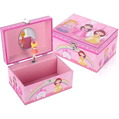 Taopu Sweet Musical Jewelry Box with Spinning Cute Princess Figurines Music Box Jewel Storage Case for girls Cover