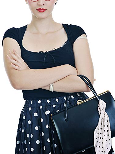 Satinior 1950S Chiffon Scarf Square Handkerchief Neck Scarf Satin Ribbon Polka Dot Scarf Hair Tie For Women Girl (White With Black Spots, 23.6 X 23.6 Inches) #TOP4