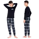 LOREZA ® Garçons Pyjama Manches Longues 100% Coton Interlock à Carreaux (140-146 (10-11 Ans), modèle 1)