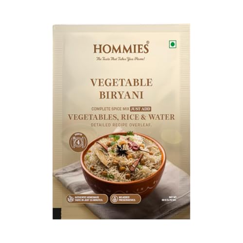 Image of Hommies Vegetable Biryani Masala Spice Mix | Ready to Cook in 15 mins | Just Add Rice and Water | Serves 4 | Fragrant and Spicy Rice | No Preservatives | 50 gm each (Pack of 4)