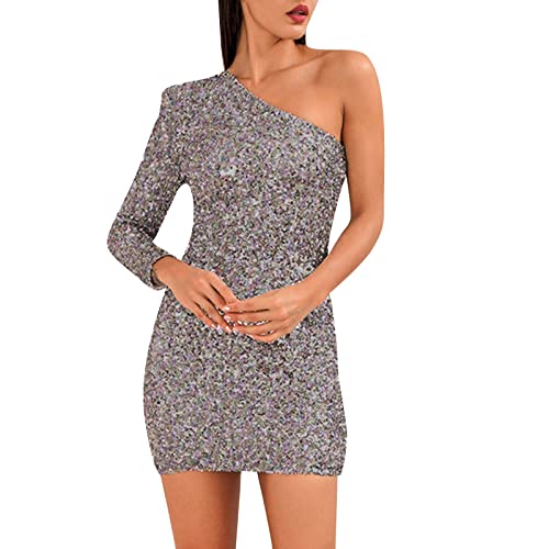 Frauen Bunte Pailletten Sexy One Sleeve Elegantes Abendkleid Kleid Abendkleider Für Mädchen