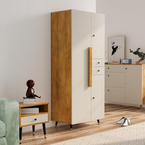 Image of Bniture 3 Door Wooden Wardrobe for Bedroom | Almirah for Clothes with 3 Shelves & 2 Hanging Space | Full Height Storage Cupboard for Bedroom | Spacious Storage Cupboard | Giant Wood & Frosty White