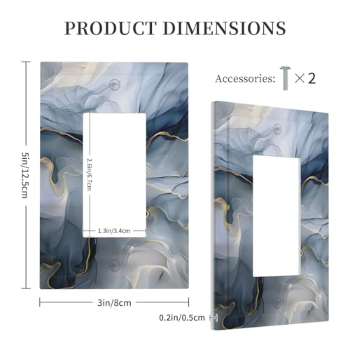 Decorative Outlet Covers Abstract Ink Blue Marble Glod Line Texture 1 Gang Rocker Light Switch Cover Plate Single Decora Light Switch Covers Wall Plate Faceplate for Kitchen Decor