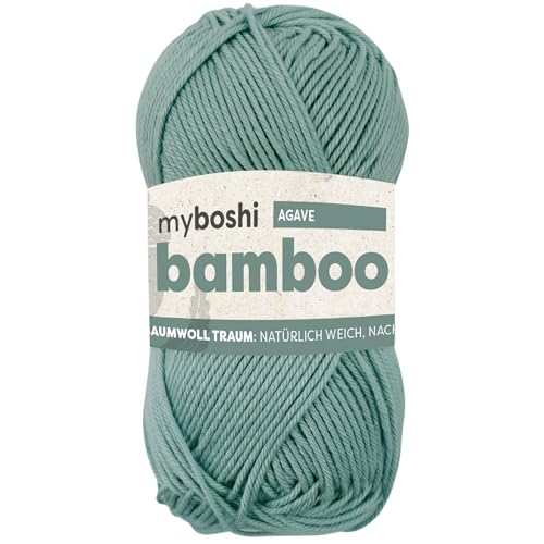 myboshi Bamboo, natürlich weiches Bambus-Baumwollgarn, zum Häkeln und Stricken, strapazierfähig, 50g, 125m, Grün (Agave), 1 Knäuel