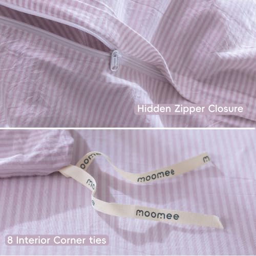 Image of MooMee Striped Duvet Cover Set 100% Washed Cotton Linen Like King | Relaxed Linen-like Texture. Soft, Breathable & Long-lasting Comfort. Lightweight. Hidden Zipper with 8 Interior Corner Ties