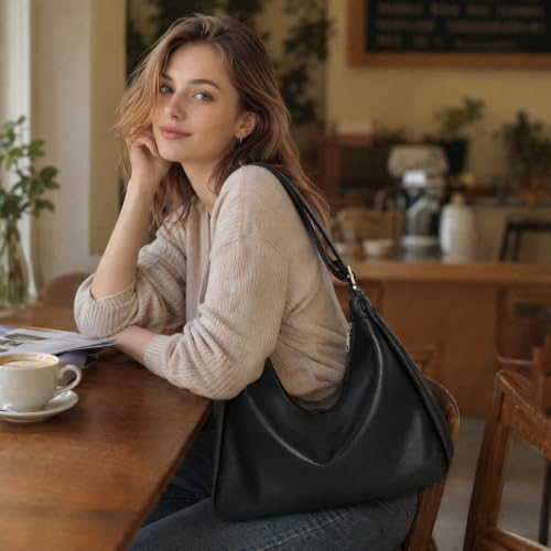 WQUJAKZE Hobo Bags for Women, Ultra Soft Foldable Vegan Leather, Stylish Slouchy Tote Purses Casual Shoulder Handbag (black) by WQUJAKZE - Used condition - Image 3