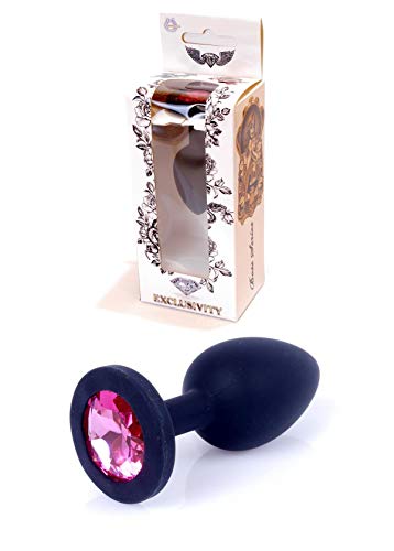 Bossoftoys - Plug anale in silicone nero, taglia media, con pietra rosa, lunghezza 8 cm, lunghezza 3,5 cm, 64-00087, scatola colorata