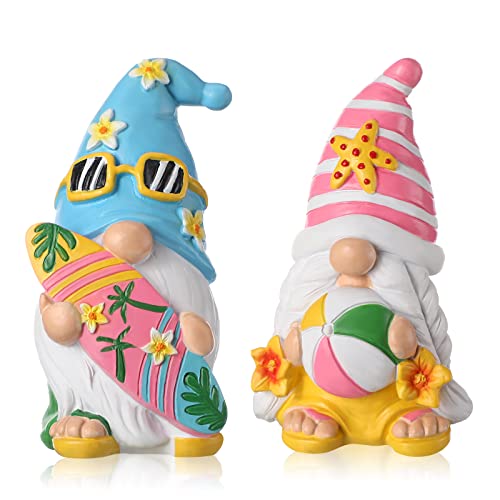 FairySandy 2 Pcs Summer Beach Gnomes Resin Figurines Home Kitchen Decor
