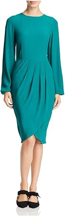 YUMI KIM Womens Green Pleated Zippered Blouson Sleeve Jewel Neck Knee Length Wear to Work Tulip Dress M