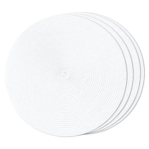 FunWheat Round Braided Placemats Set of 4 Place Mats for Dining Tables Woven Washable Non-Slip Table mats Small 13 inch(S White, 4pcs)