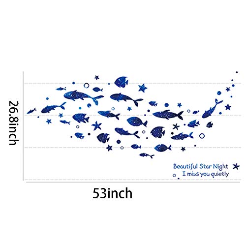 3D Wall Sticker Decor-School Of Blue Fish Wall Decal,Blue Deep Sea World Wall Decor For Baby Room Bedroom Living Room Classroom Office Wall Decaoration (Qt007) #TOP1