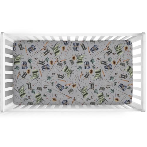 Image of Fishing Baby Crib Sheets 52''x28'' - Snug Fitted Mattress Sheet for Boy Girl Nursery Bedding Decor - Soft Sheets for Standard Crib and Toddler Mattresses - Fishing Lovers Gift