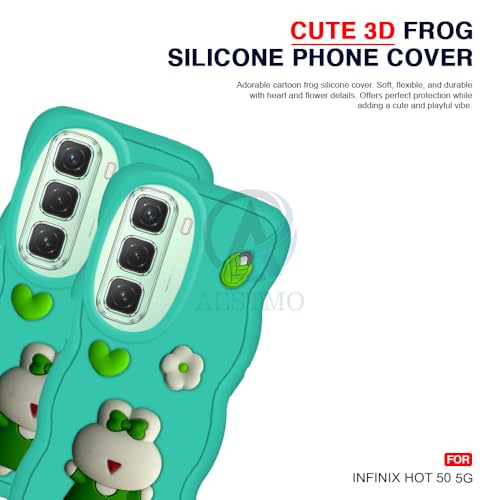 Image of AESTMO Back Case Cover for Infinix Hot 50 5G | 3D Cute Fun Cartoon Characters | Anti Slip Grip Cute Wave Curly Frame Shape | Full Body Protection Back Cover for Infinix Hot 50 5G (MintGreen)