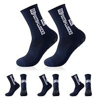 FESDMOH 3 Paia Calze Antiscivolo Calcio, 37-45 Grip Socks, Calzini Antiscivolo Calcio, Calzettoni Uomo per Basket, Corsa, Ciclismo Trekking (Blu navy)