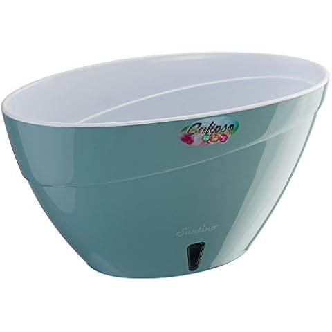 Santino Self Watering Planter CALIPSO Oval Shape L 9.4 Inch x H 5.1 Inch Jade/White Indoor Flower Pot for All House Plants, Flowers, Orchids Cover