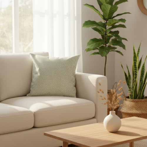 Image of Tropical Jungle Green Stripes Cushion Cover 16x16 Inch | Decorative Throw Pillow Cover for Sofa Couch Bed | Soft Fabric | Hidden Zipper | Home Decor Accent | Pack of 1