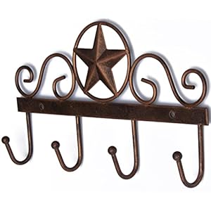 Metalbarnstarkeyrackholderwallmountedmetaldecorative10vintagekeywith4hooksdarkbrownwesternhomewalldecor Urban Country Home Decor Metal barn star key rack holder wall mounted metal decorative 10 vintage key with 4 hooks dark brown western home wall decor urban country home decor