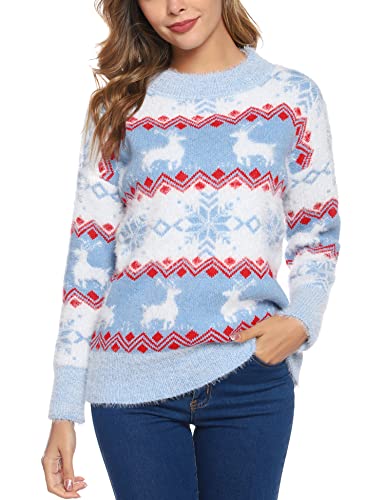 Marvmys Jersey Navideño Mujer Jersey Navidad Mujer Manga Larga Suéter de Navidad para Mujer Invierno Ropa de Punto de Reno Monigote de Nieve Cuello Redondo Cover