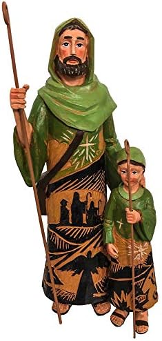 Shepherd Man and Boy Nativity Figurine Hand Painted Sculpted Etched Figure Statue Christian Holiday Decorative Collectibles