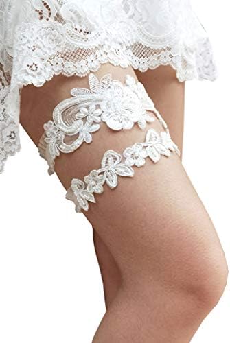 Vintage Wedding Garter Set Lace Sequins Bridal Garter Set S05 (Ivory)