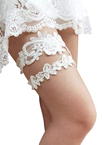 Vintage Wedding Garter Set Lace Sequins Bridal Garter Set S05 (Ivory) #TOP13