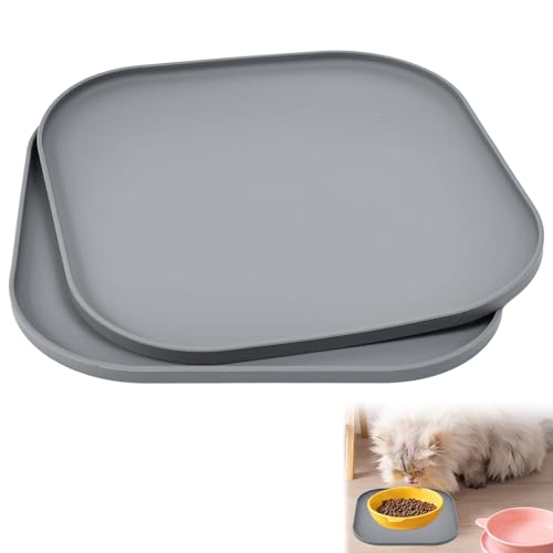 2 Tappetino Sottociotola in Silicone per Gatti e Cani 27cm Tappetino Ciotola per Cani Grigio Tappetino Sottociotola Gatto con Bordo Rialzato Tappetino in Silicone per Animali Rotondo Facile da Pulire