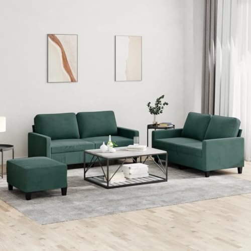 Brokky Juego de sofás con Cojines 3 Piezas Sofas de Salon sofá con Cojines Terciopelo Verde Oscuro / 3201508