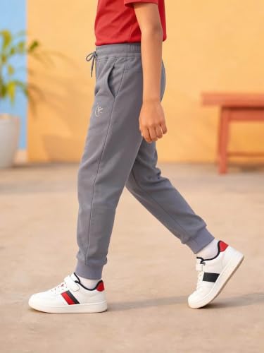 Image of KiddoPanti 100% Cotton Track Pants for Boys & Girls | Soft Single Jersey Fabric | Elastic Waist with Drawcord | Full Length with Rib Hem & Pockets | Joggers and Lowers for Kids