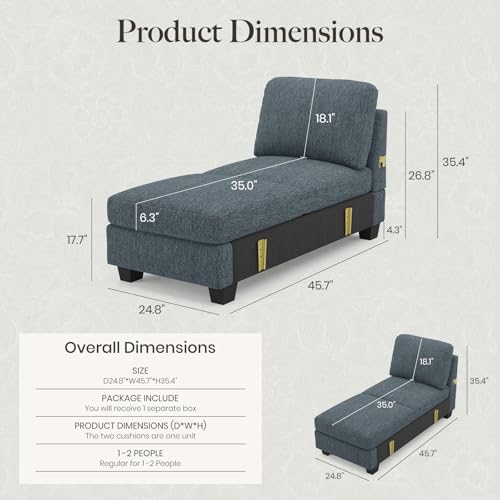 Image of Belffin Modular Sectional Sleeper Sofa Bed with Extendable Length Deep Seat Cloud Couch for Living Room. Blue Grey