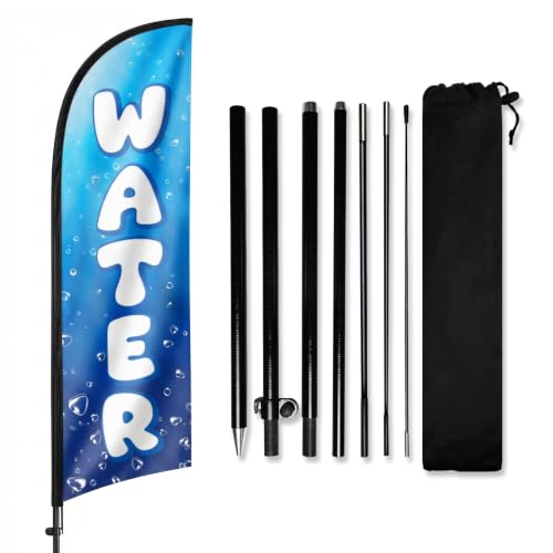 Water Feather Flag With Pole Kit, 8 Ft Polyester Water Advertising Banner with Pole and Ground Stake, Outdoor Refill Store Sign For Vending Stations, Kiosks And Storefronts
