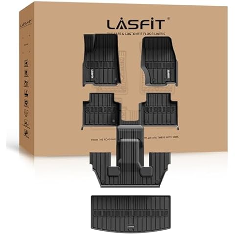 LASFIT Floor Mats & Trunk Mat for Jeep Grand Cherokee L 2021-2025 (ONLY for 6-Passenger Without Center Console) All Weather TPE Custom Fit Car Mats Floor Liners Cargo Liner Cargo Mat Black Cover