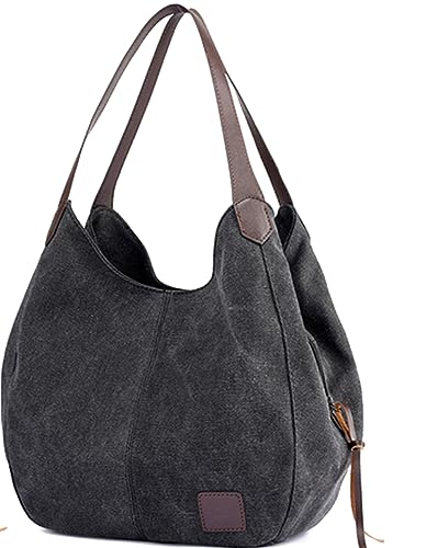 Image of Women Canvas Hobo Purse Multi Pocket Handbags Shoulder Bags Totes Purses