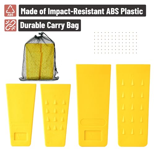 Image of UNCO- Tree Felling Wedges with Spikes, 4 pcs, 5.5 inch and 8 inch, Yellow, Plastic Wedges for Tree Cutting, Logging Tools and Equipment