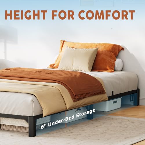 GarveeHome 8 Inch Twin Bed Frame, Heavy Duty Metal Platform Bed Frame with Durable Iron Slat Support and Legs, No Box Spring Required, No Screws Needed, Support Up to 800 Lbs