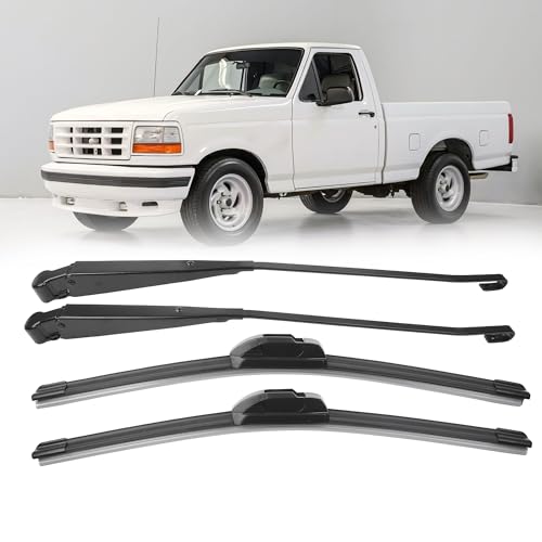 Wahparts 1 Pair Front Windshield Wiper Arm And Blade Kit Compatible With 1991-1996 Ford F-150/F-250/Bronco F-350/F-Super Duty F1TZ-17526-AA F4TZ-17526-A