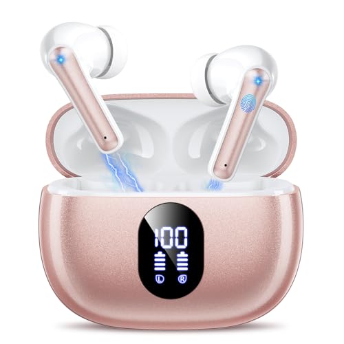 Image of jaddsa Wireless Earbuds Bluetooth 5.3 Ear Buds, Hi-Fi Stereo Bass Ear Buds with 48H Playtime & LED Display, Lightweight in-Ear Headphones with Mic, IPX7 Waterproof, Touch Control for iPhone Rosegold