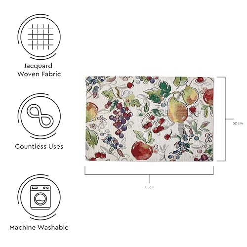 Image of Encasa XO Boho Jacquard Woven Dining Table Placemats, Vintage Fruit | Tapestry Style | Machine Washable | Stain & Heat Resistant | Non-Fading Non-Shrink Fabric | Set of 4