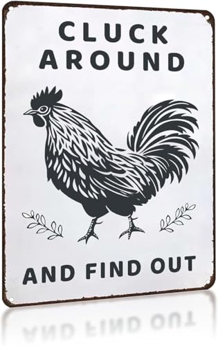 Funny Cluck Around And Find Out Metal Signs �r���e�[�W �u���L�Ŕ� �z�[���t�@�[���n�E�X �L�b�`�� �`�L���R�[�v 8x12�C���`