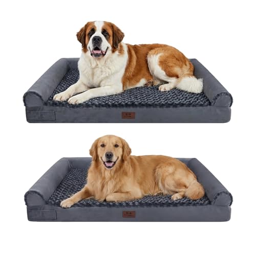 2 Pack Dog Beds for Large Sized Dog 54 inch Extra Large Dog Bed XXL XXXL Orthopedic Dog Bed Washable Rose Velvet Cover Waterproof Lining Composable Human Dog Bed Dark Grey