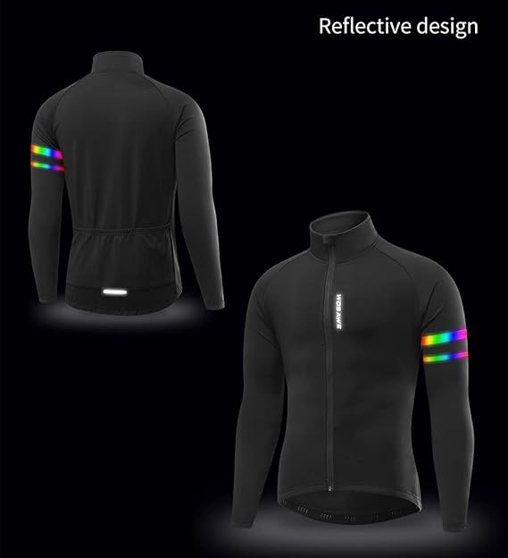 WOSAWE Cycling Fleece Jacket Mens Windproof Thermal Biking Coat Reflective for Autumn Winter
