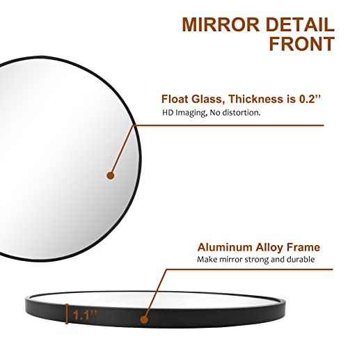 Black Bathroom Mirror For Wall, Large Round (24 Inch) Entryway, Bedroom, & Living Room. Metal Hanging Circle Vanity, Wall Mouted (24'' - Framed Mirror) #TOP4