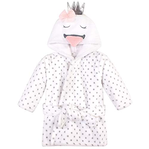 Image of Hudson Baby Unisex Baby Plush Animal Face Bathrobe, Swan, 0-9 Months