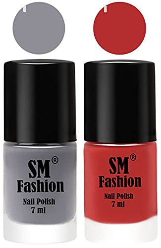 Image of Long Lasting Nail Polish | Nail Paint Combo 7 ml Each) - Set of 2 Gray-Coral Pink