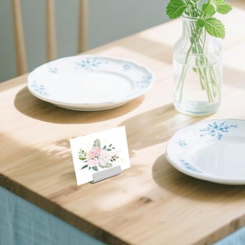 Urban Deco 24PK Table Card Holder Metal Place Card Holders Steel Card Holders for Photos, Food Signs, Memo Notes, Weddings, Restaurants, Birthday (Silver 24PK)