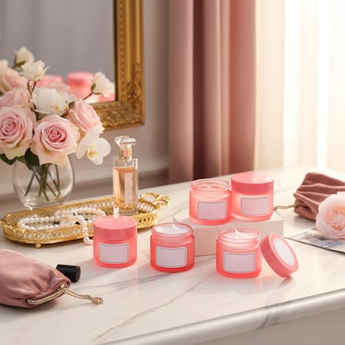 Image of Layhit 60 Pcs 2 oz Glass Jars with Lids Airtight Jars Bulk,Pink | Empty, Airtight, Leakproof, Reusable, Small Jar with Blank Labels & Liners Lids, Travel Jars for Cream, Lotions, Candle
