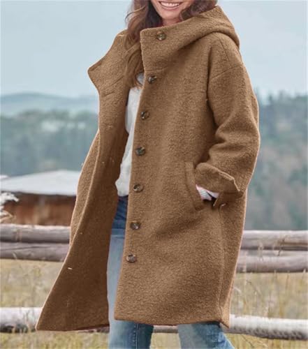 Image of chouyatou Women's Winter Single Breasted Long Wool Coat with Hood Casual Wool Blend Trench Coat Jacket