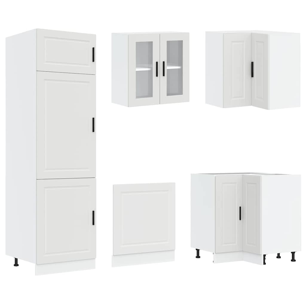 Set Mobili da Cucina 14 Pezzi Porto Bianco in Legno Multistrato | Soluzione componibile salvaspazio per cucina con piedini regolabili e ampi scomparti interni