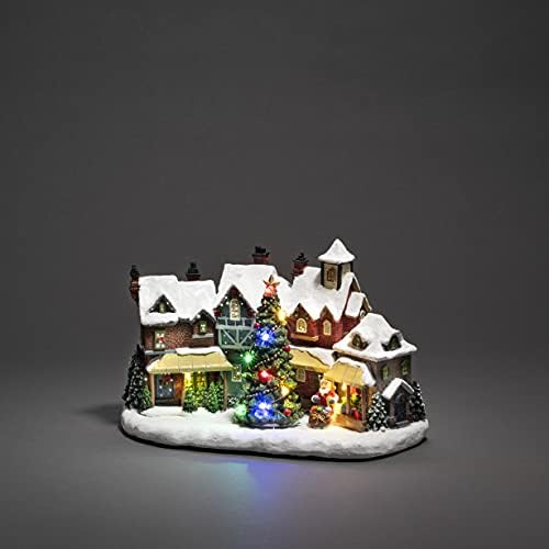 Konstsmide Christmas Lights Village Scene with Tree/Thirteen LEDs/Transformer Operation or Battery (Excl.) / Optional Eight Song Music Function / 30cm Wide 18cm High
